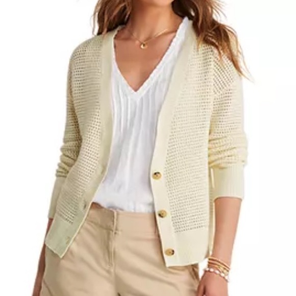 VINEYARD VINES Ivory Crochet Cardigan - Picture 1 of 13